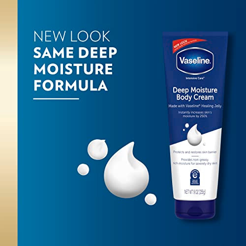 Vaseline Intensive Care Body Cream Deep Moisture with Healing Petroleum Jelly & Vitamin E Rich & Smooth for Dry Skin 9 oz,(Pack of 8)