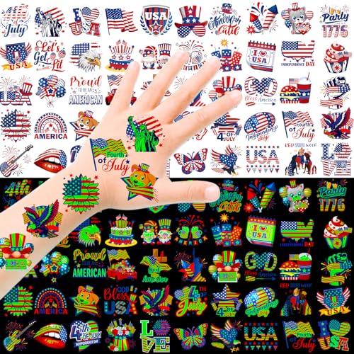 96pc Glow in The Dark 4th of July Temporary Tattoos