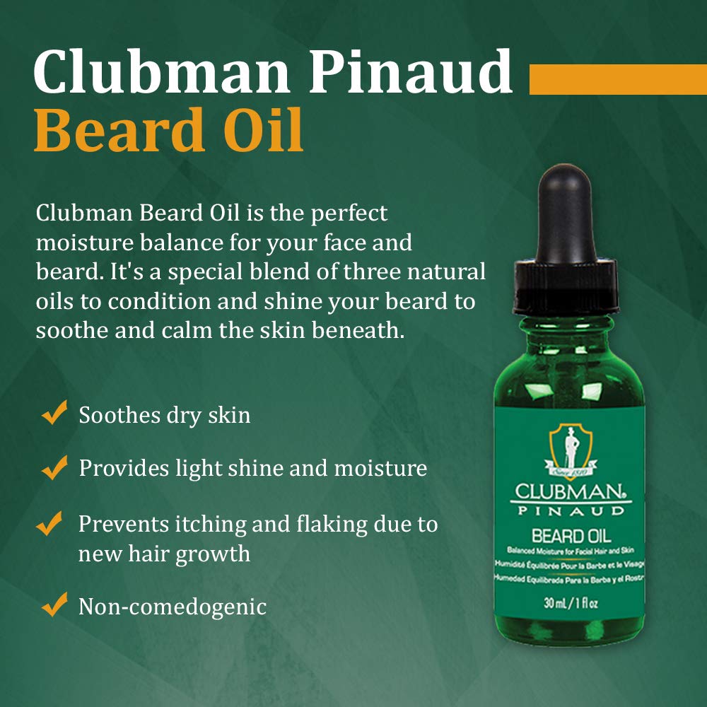 Clubman Pinaud Beard Oil, Balanced Moisture for Facial Hair and Skin, 1 oz x 2 pack