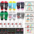 Pasimy 24 Pcs Thank You Gifts for Women Teacher Appreciation Gifts Set, Socks, Makeup Bags, Inspirational Notepads, Keychains, Thank You for Helping Me Grow(Delicate)