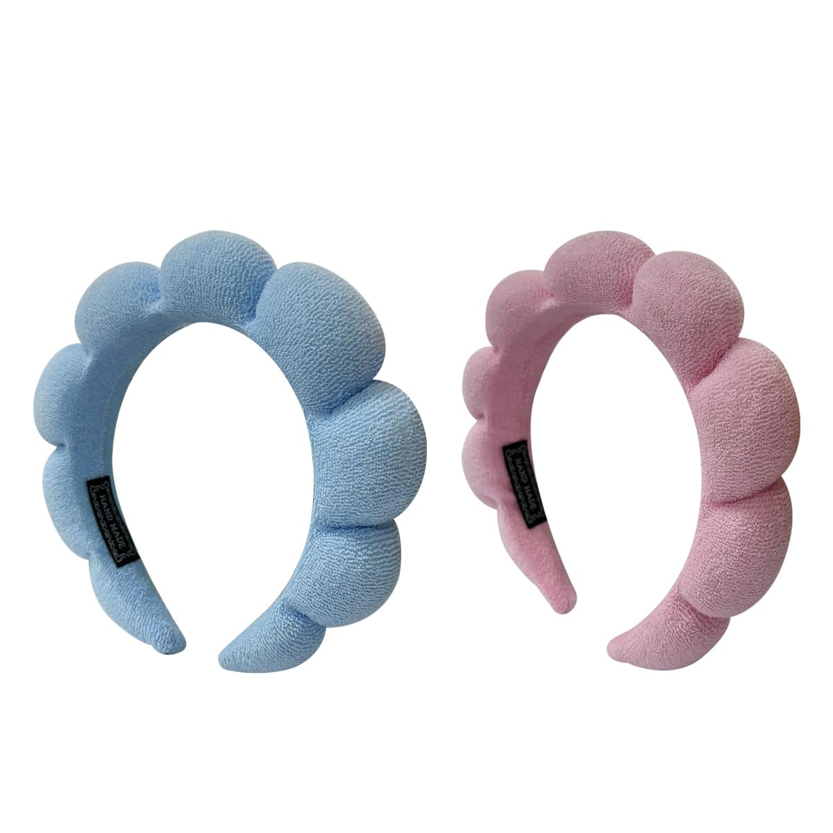 KVZVK Puffy Sponge Spa Hairband, 2 Pack for Women Face Washing, Makeup Removal, Shower, Skincare (Pink, Blue)