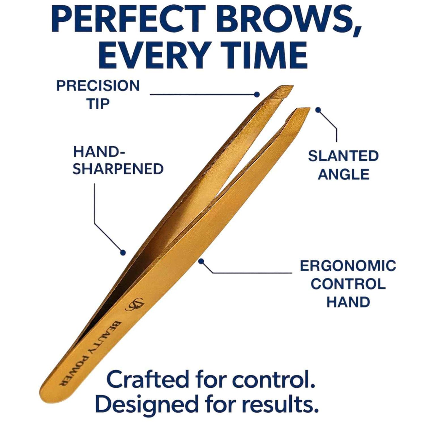 Beauty Power Professional Precision Slant Tweezers for Women Facial Hair - Tweezers for Men & Women, Eyebrow Tweezer for Ingrown Hair Blackhead & Splinter Removal - Gold