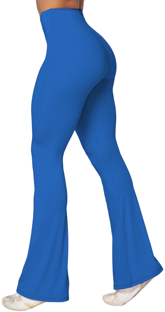 Sunzel Flare Leggings, Crossover Yoga Pants with Tummy Control, High-Waisted and Wide Leg, 30" Inseam, Classic Blue, X-Small