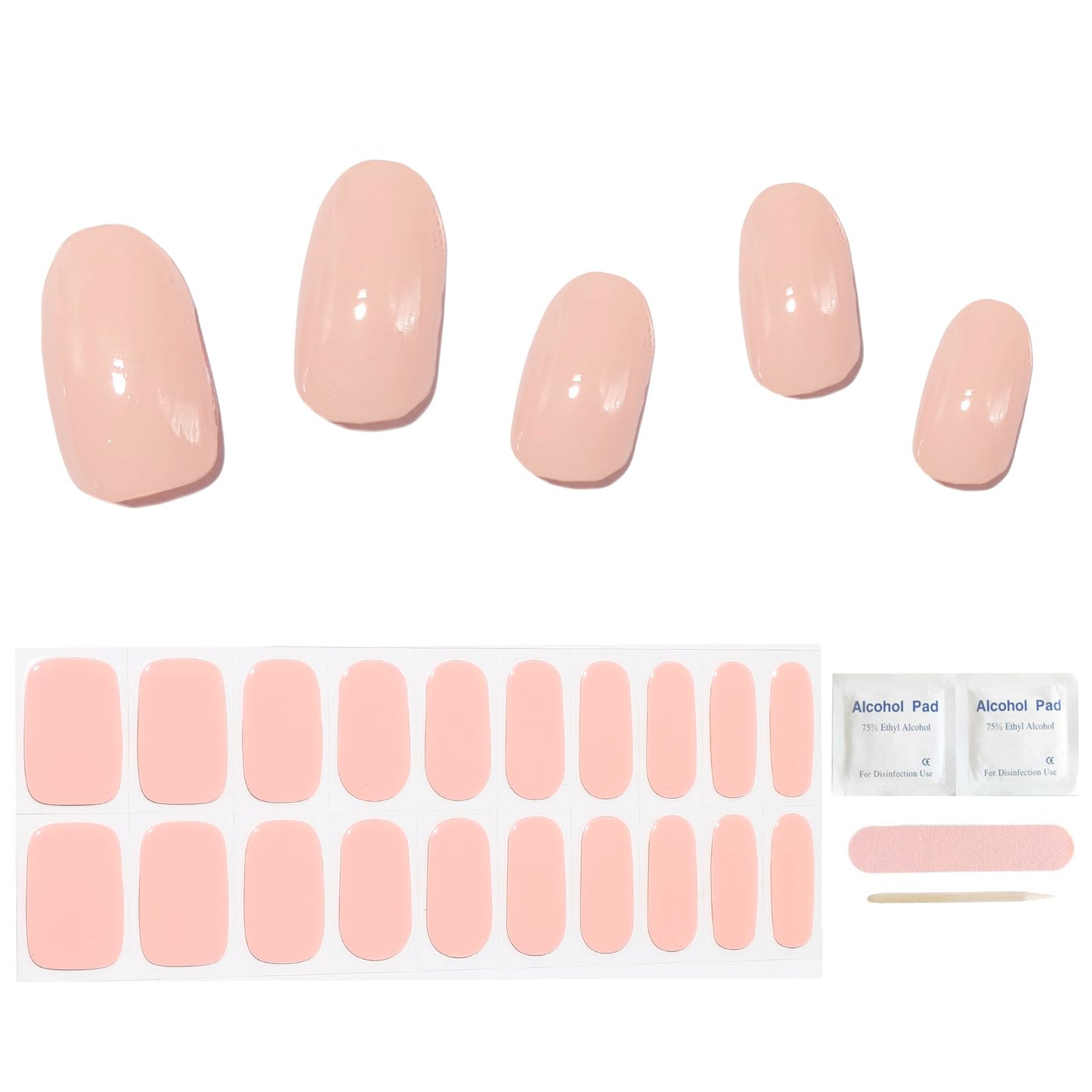 ACROIN Semi Cured Gel Nail Strips Nail Wraps 20 Stickers Need Cured, Salon-Quality, Long Lasting, Easy to Apply & Remove, Includes Cleaning Pad, Nail File, Wooden Stick - Peach