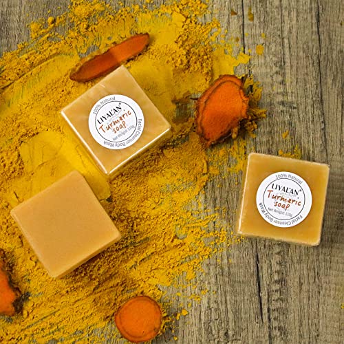LIYALAN Turmeric Soap Bar(3.88 oz / 3 Bars) for Face & Body-Turmeric Soap,Acne, Dark Spots, Hyperpigmentation, Smooth Skin,Cleansing Natural Handmade Soap