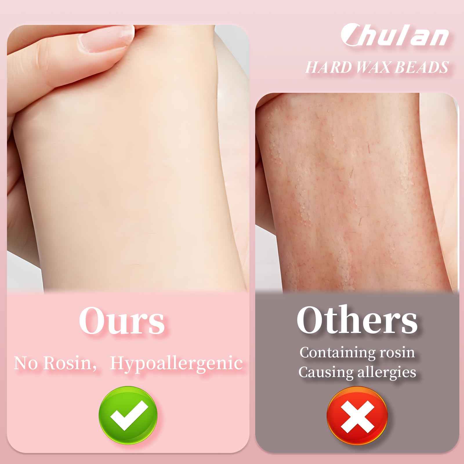 Chulan Hard Wax Beads, 1000g Heart Unscented Waxing Bead for Sensitive Skin, Hypoallergenic Wax Beans for Coarse Hair Removal, Body, Brazilian Waxing, Facial, Bikini, Legs, Armpits Women Home Pink