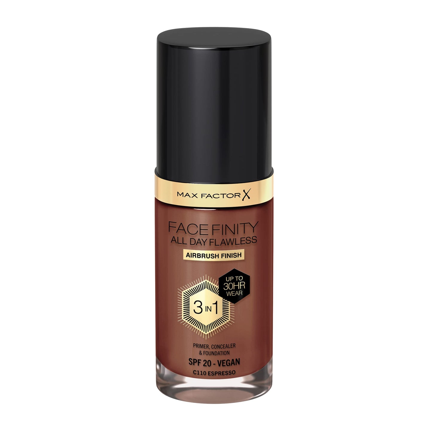 Max Factor Facefinity 3-in-1 All Day Flawless Liquid Foundation, SPF 20-110 Espresso, 30 ml