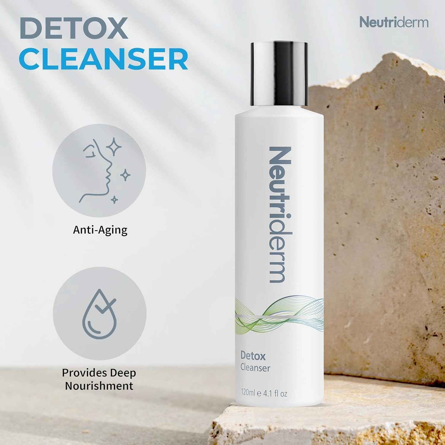 NEUTRIDERM Detox Cleanser – Gentle Glycolic Face Wash and Exfoliating Gel Cleanser for Clear, Brighter-Looking Skin – Ideal for Oily or Combination Skin – 120 mL / 4.1 fl oz