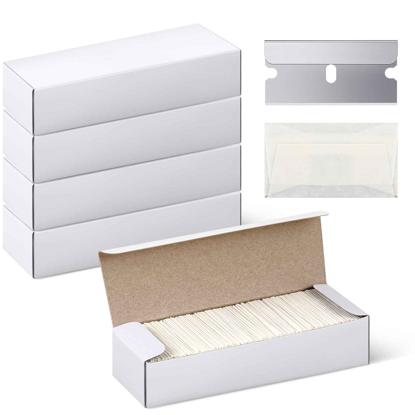 Lasnten 500 Pcs Single Edge Razor Blades, Industrial Scraper Razor Blades Safety Straight Edge Replacement Box Cutter Blade for Glass Paint Scraper, Removing Labels, Decals, Stickers