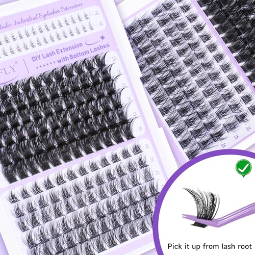 QUAFFLY 184Pcs Eyelash Extension Kit with Bottom Lashes, Adhesive & Tools
