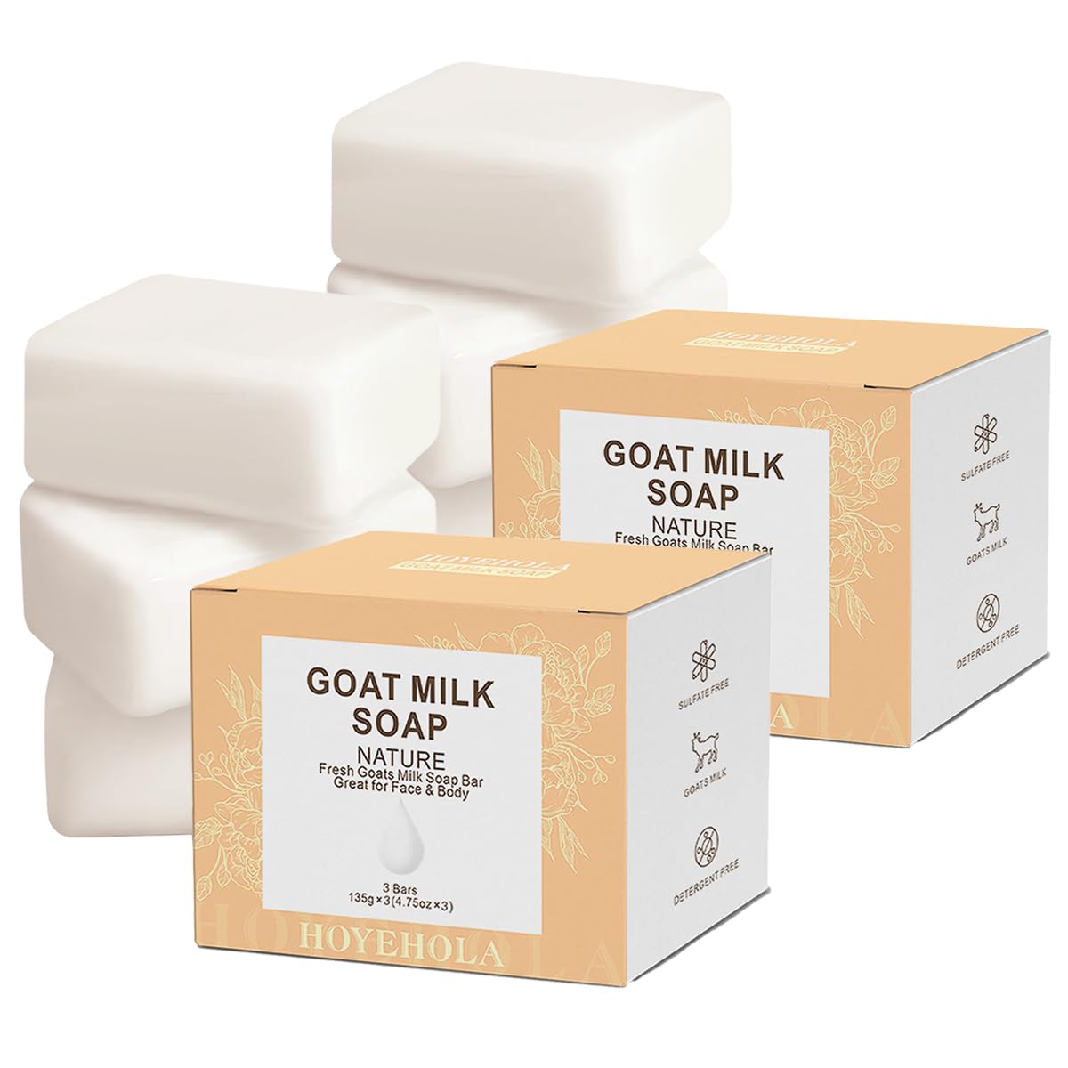 HOYEHOLA Goat Milk Soap Bar 6 Packs - Natural Soap Base for Men Women All Skin Types Face & Body, 28oz Pack of 6 Bars