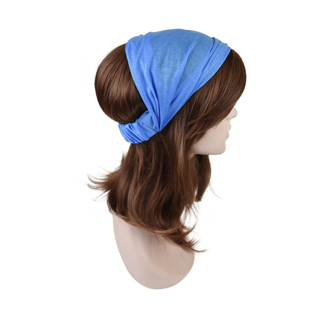 Motique Accessories Sky Blue Wide Cotton Head Band Solid Boho Yoga Style Soft Hairband for Women