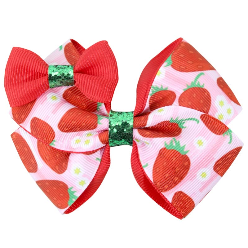 Strawberry Hair Bow Clip Pin Girls Fruit Hair Barrettes Strawberry Ribbon Bow BBG24 (C1-Bow)