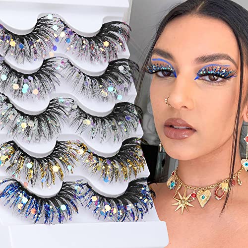 Zegaine Glitter Cat Eye False Eyelashes - 5 Pairs Wispy