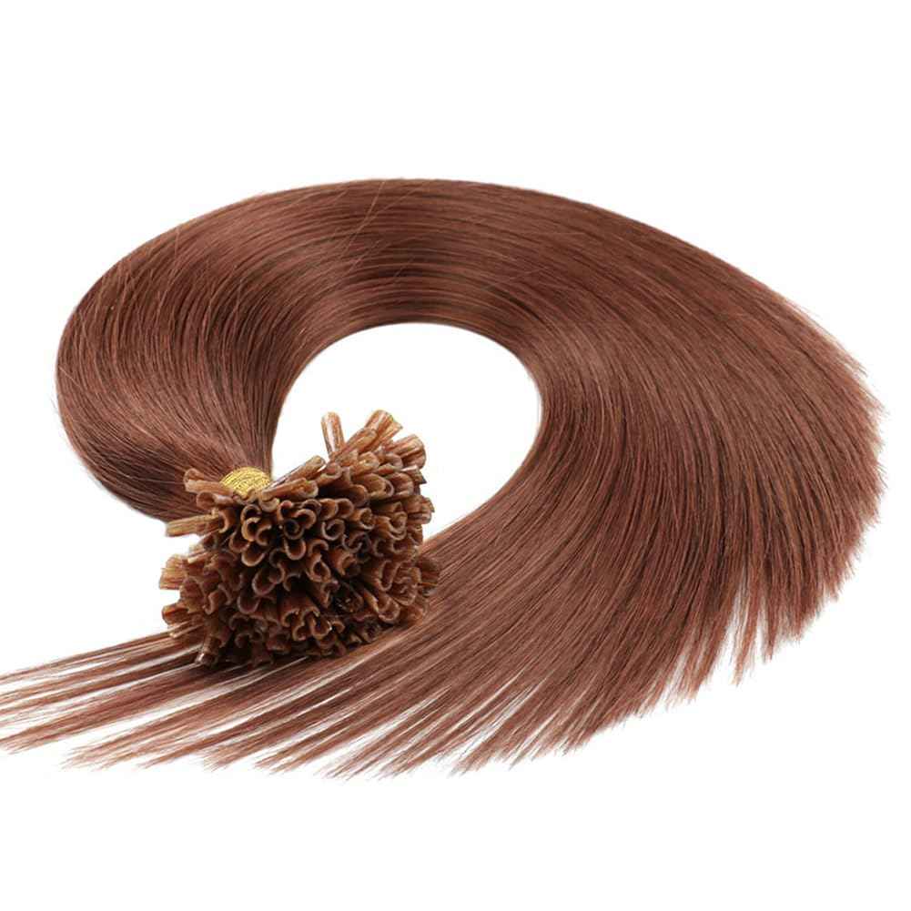 Saisifen Curlable U-tip Human Hair Extensions 33# Copper Brown Keratin Nail Tip Hair Extension 100 Strands 0.5g/strands Straight Brazilian Remy Hair 16 Inch (40cm)