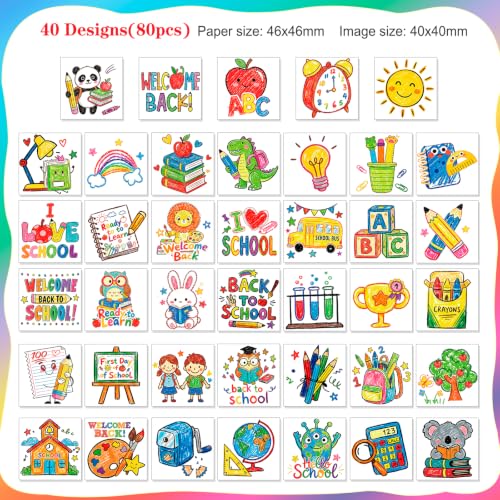 Back to School Temporary Tattoos - 80pcs Doodle Design