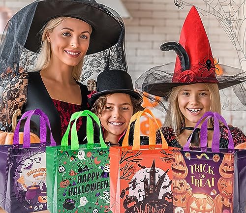 12PCS Halloween Trick or Treat Bags with Handles - Reusable Non-Woven Gift Bags for Kids & Parties