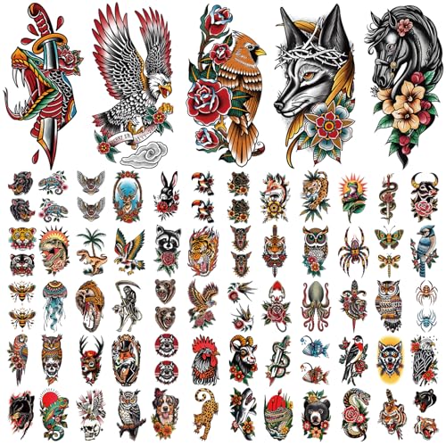 77 Sheets Temporary Tattoo Stickers - Animals & Flowers Waterproof