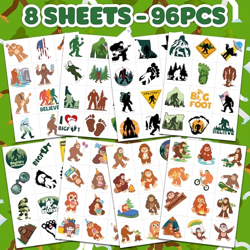 96 PCS Bigfoot Temporary Tattoos for Kids Party Favors
