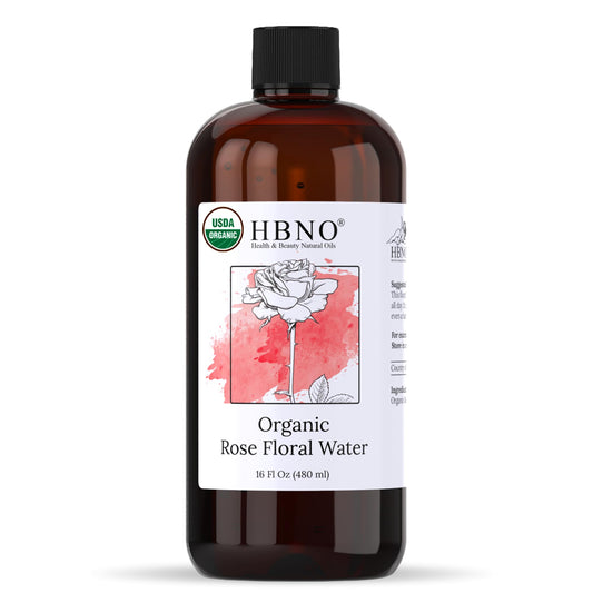 HBNO California Bottled Organic Rose Water for Face Huge 16 fl oz (480ml) Value Size - USDA Certified Organic Rose Water for Face - Pure Rose Water for Hair - Rosewater for Skincare, Haircare