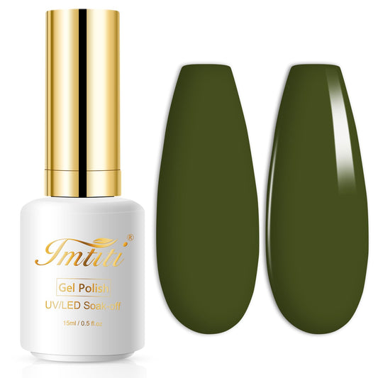 Imtiti Gel Nail Polish, 1 Pcs 15ml Avocado Green Color Gel Polish Soak Off Nail Art Manicure Salon DIY Nail Lamp Gel Nail Fall Christmas Decoration at Home Gift for Women, 0.5 Fluid Ounces