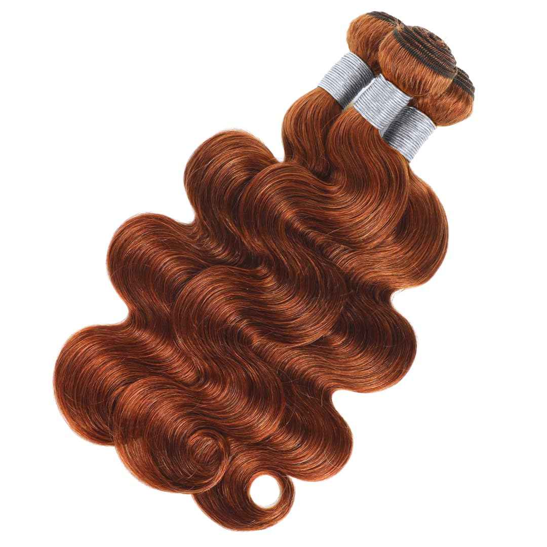 ALHER Reddish Brown Bundles Body Wave Human Hair, Copper Red Auburn Brown Colored 12A Brazilian Virgin Remy Wavy Hair Soft Thick Sew In Weave 33B Color 16 Inch