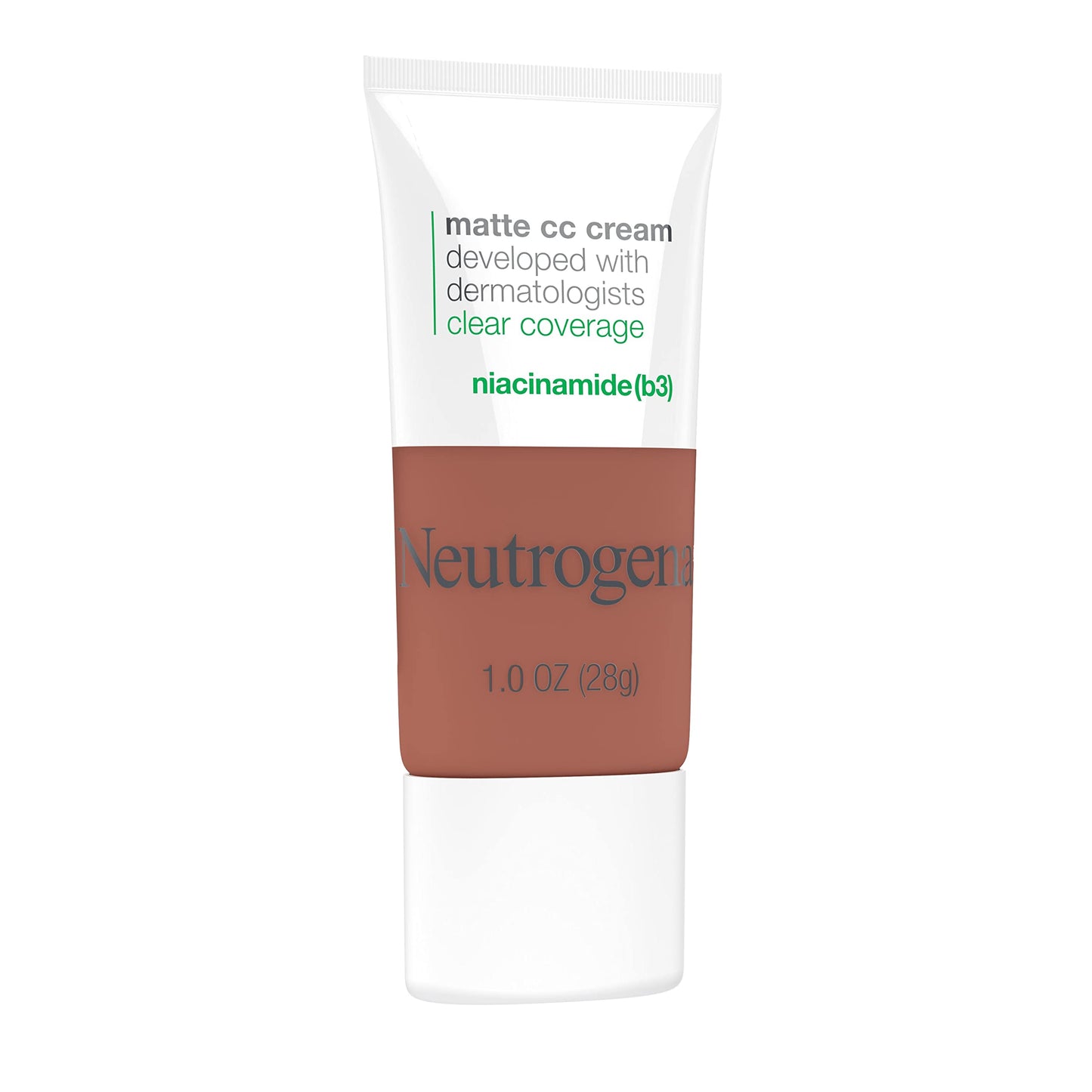 Neutrogena Clear Coverage Flawless Matte CC Cream, Full-Coverage Color Correcting Cream Face Makeup with Niacinamide (b3), Hypoallergenic, Oil Free & -Fragrance Free, Mahogany, 1 oz