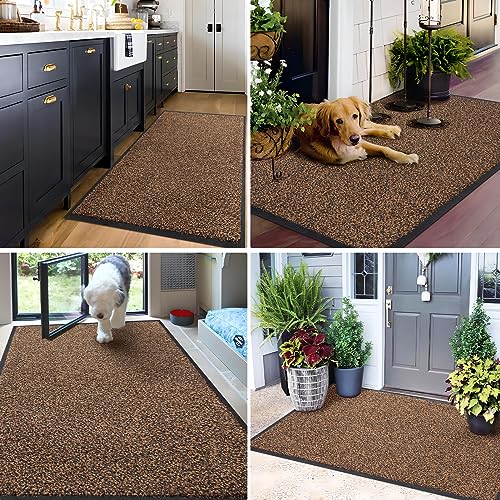 Mibao Dirt Trapper Door Mat for Indoor&Outdoor, 17" x 29.5", Black&Brown, Washable Barrier Door Mat, Heavy Duty Non-Slip Entrance Rug Shoes Scraper, Super Absorbent Front Door Mat Carpet