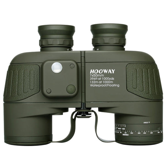 Hooway 7x50 Waterproof Floating Marine Binocular w/Internal Rangefinder & Compass for Navigation,Boating,Bird Watching and More(Army Green)