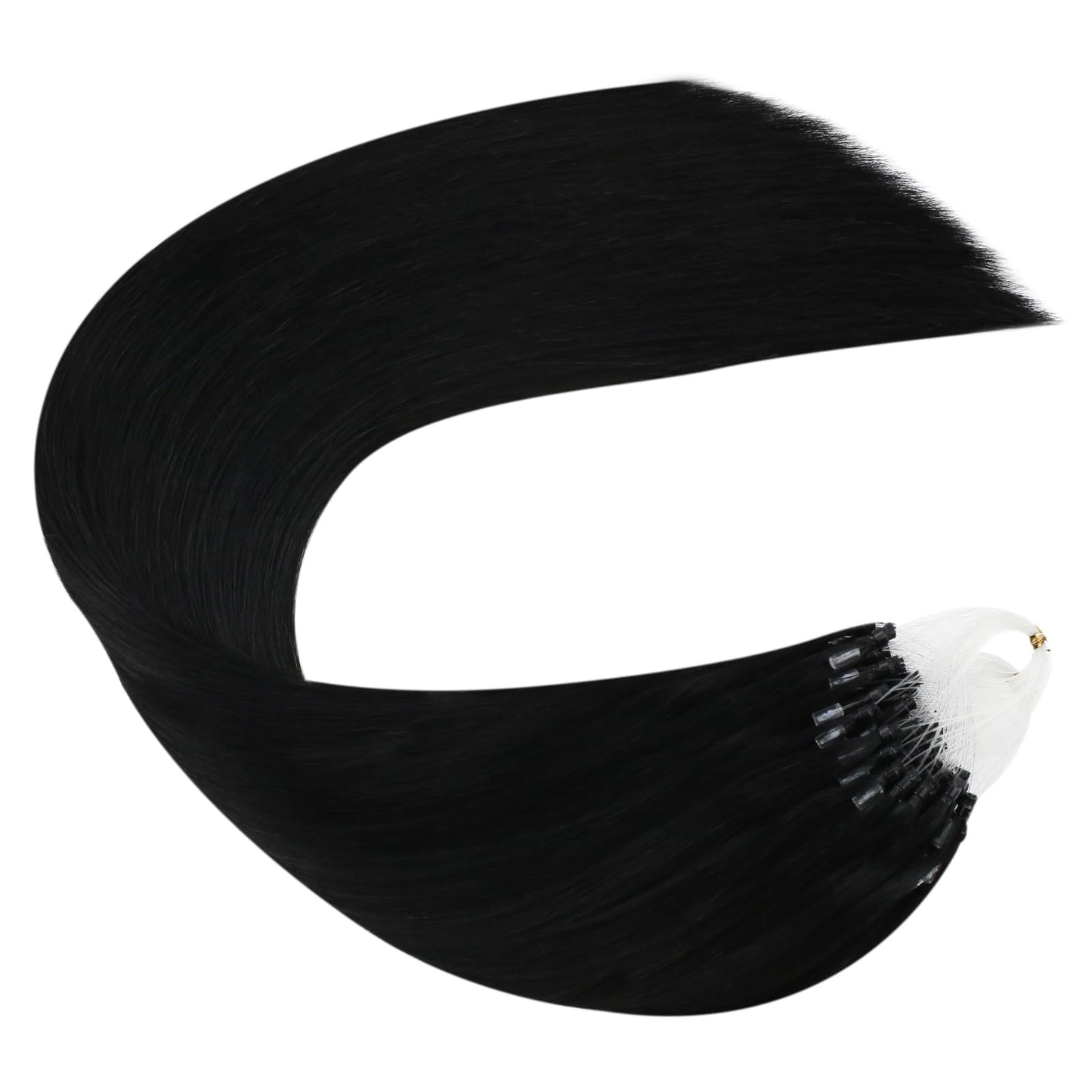 Ugeat Micro Loop Hair Extensions 16 Inch Micro Bead Extensions Human Hair 1g/Strand 50s Micro Loop Ring Human Hair Extensions #1 Jet Black Human Hair Extensions Micro Link Hair Extensions