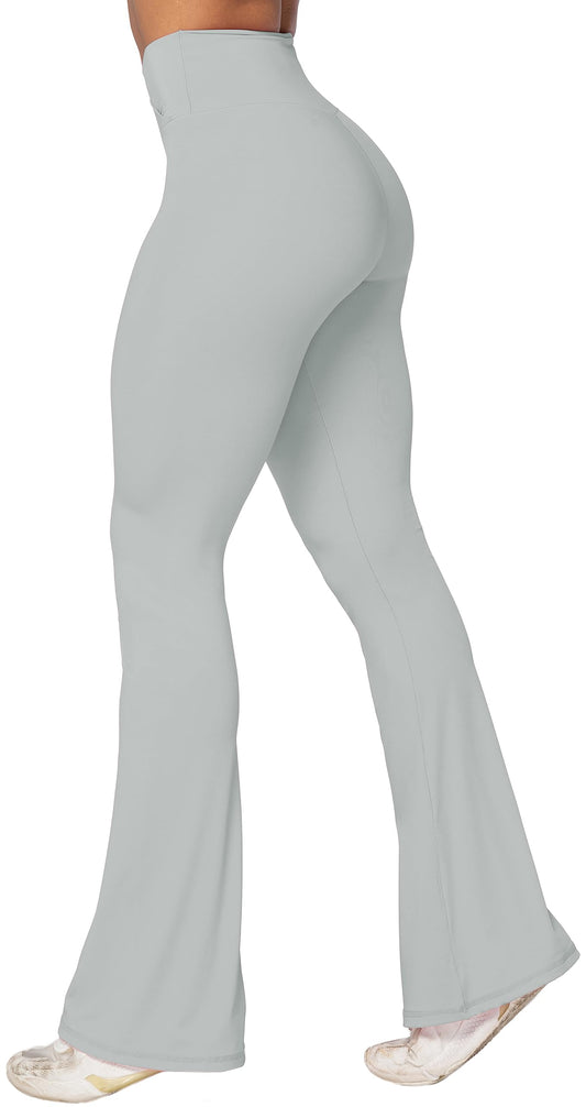 Sunzel Flare Leggings, Crossover Yoga Pants with Tummy Control, High-Waisted and Wide Leg, 30" Inseam, Silver Grey X-Small