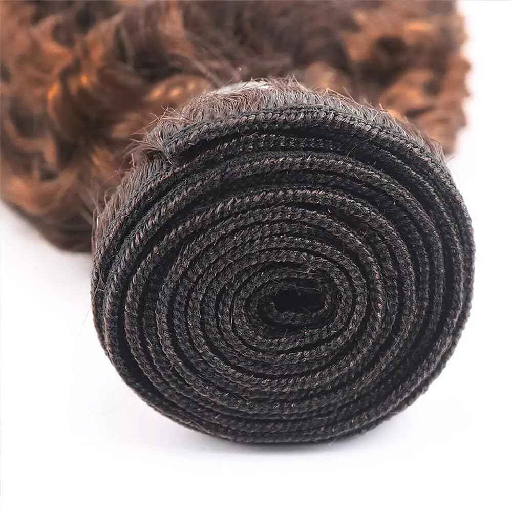 Biliisyff P4/30 Highlight Brown Curly Wave Human Hair Ombre Kinky Curly Bundles Brazilian Virgin Hair Two Tone #4 Brown Mixed With #30 Auburn Bundles Hair Weave 8 10 12 Inch