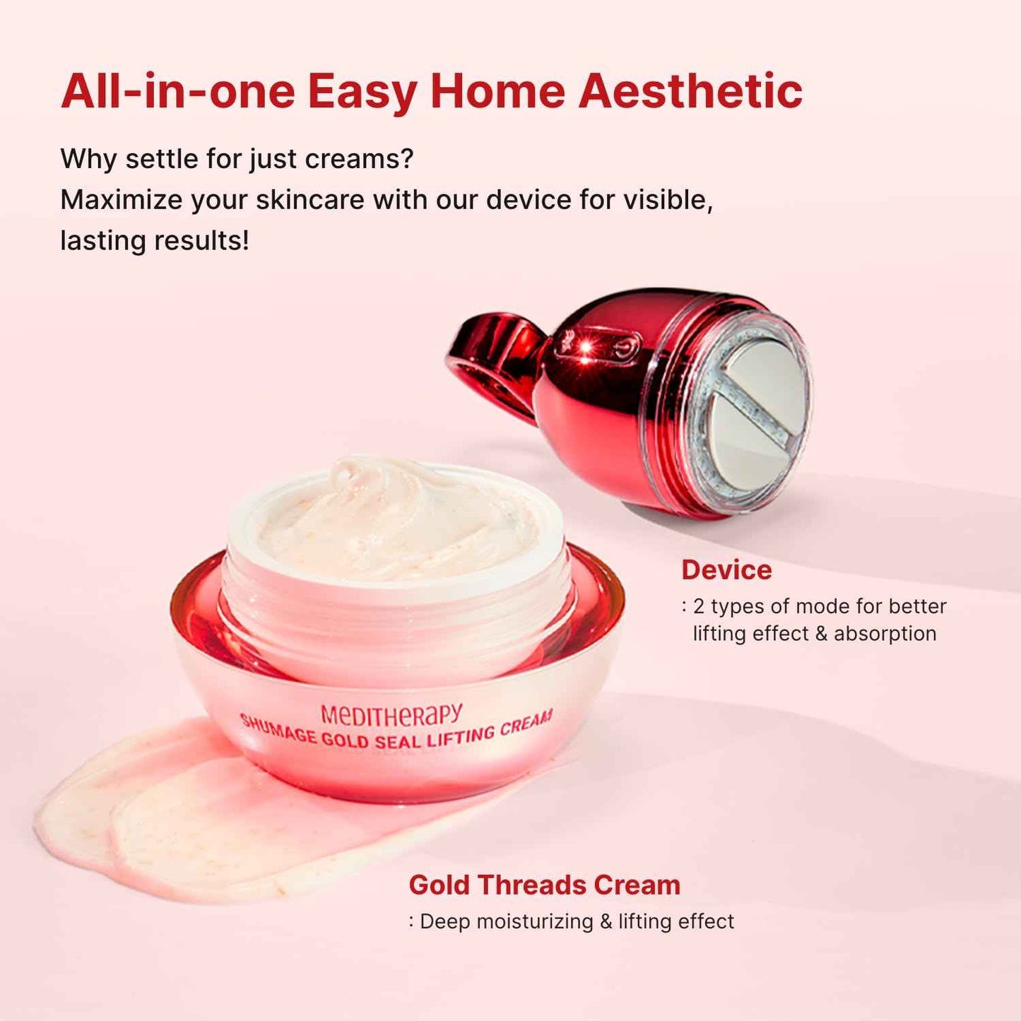 Shumage Gold Seal Lifting Cream+Device - Moisturizer Face Lift Cream, Hydrating & Tightening for Sagging Skin - Korean Face Moisturizer - Microcurrent Facial Device for Radiant Glow Skin - 1.69 Fl. Oz