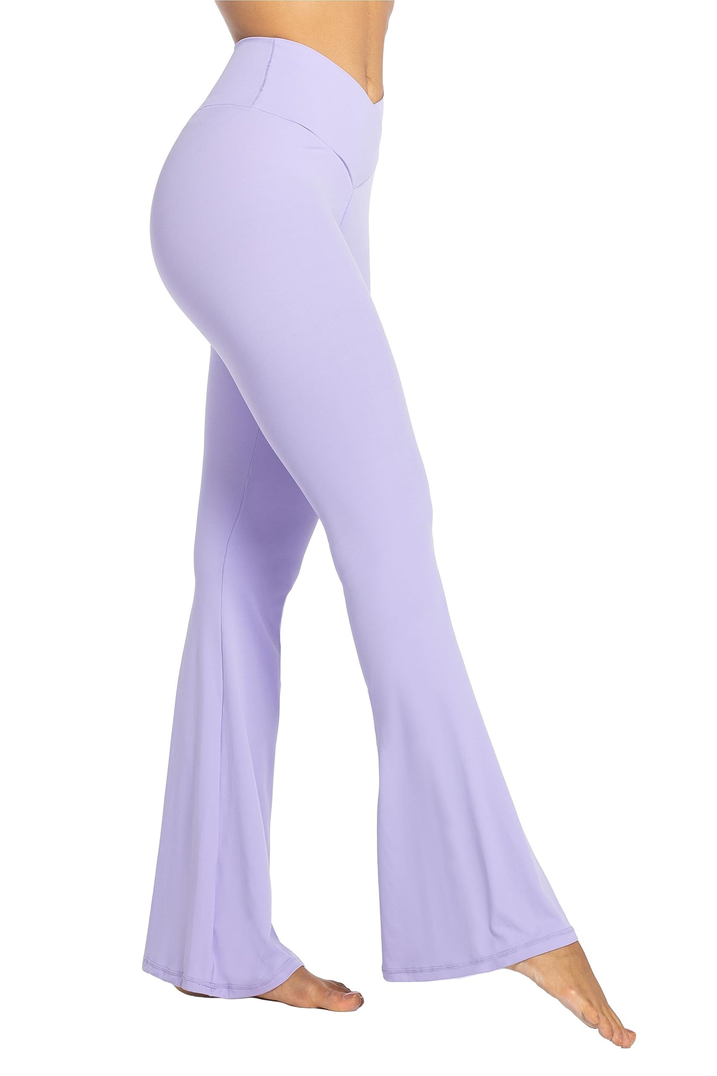 Sunzel Flare Leggings, Crossover Yoga Pants with Tummy Control, High-Waisted and Wide Leg, 30" Inseam, Lavender X-Small