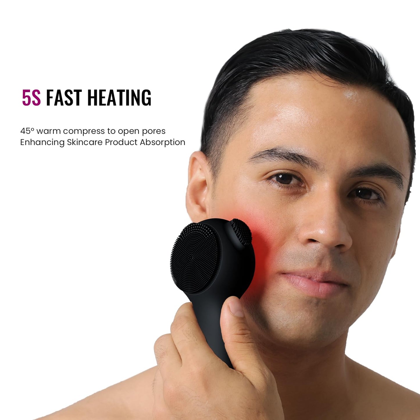 Silicone Face Scrubber Exfoliator Electric for Men Women, Rechargeable Facial Cleansing Brush with Wireless Charging Dock, Waterproof Sonic Vibrating Face Scrub Brush Cleanser for Exfoliating, Black