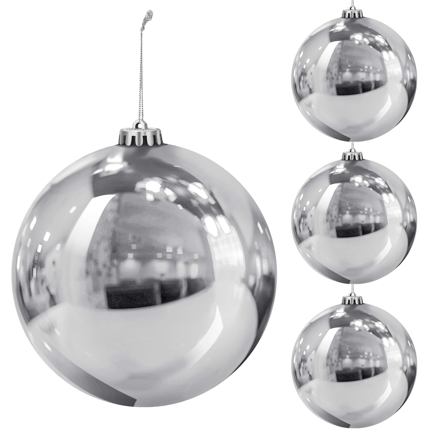 Liliful 4 Pcs 7.87 Inch Christmas Ornament Ball Large Plastic Christmas Outdoor Ball Gold Big Xmas Tree Decorations Hanging Ornaments for Home Outside Holiday Lawn Yard Party(Silver)