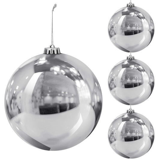 Liliful 4 Pcs 7.87 Inch Christmas Ornament Ball Large Plastic Christmas Outdoor Ball Gold Big Xmas Tree Decorations Hanging Ornaments for Home Outside Holiday Lawn Yard Party(Silver)