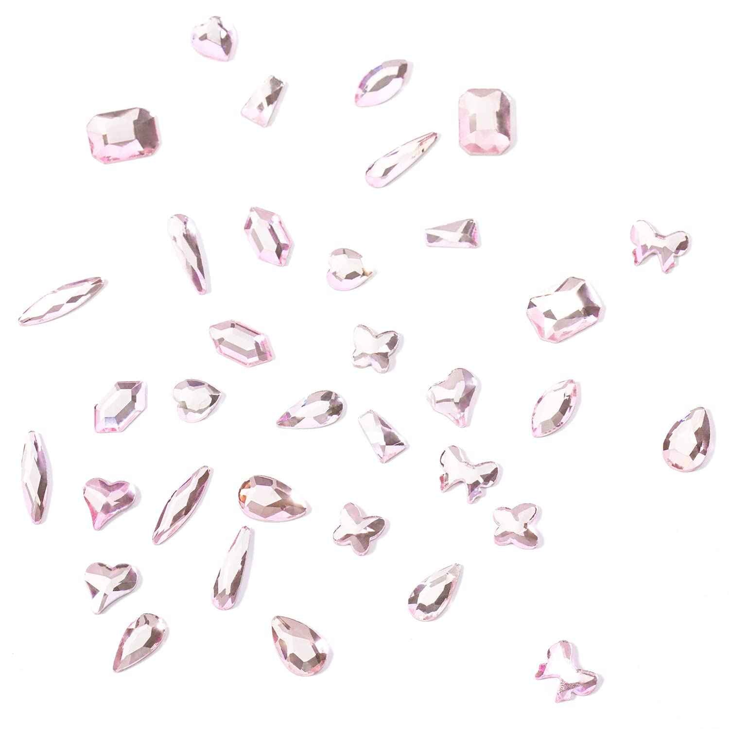DZHILHMX Nail Rhinestones - 4300pcs Light Pink, Multiple Shape Gems, Flat Back Rhinestones, with Kit and Glue Gel, for Nail Art