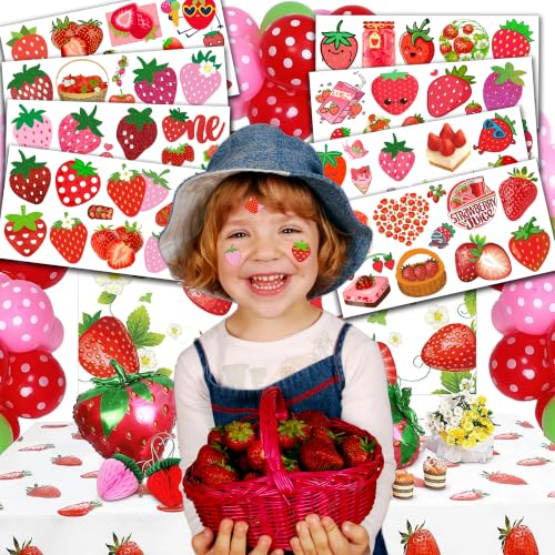 90 PCS Strawberry Temporary Tattoos for Kids | Waterproof Party Favors
