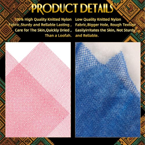 UJFQBH 3-Pack African Net Bath Sponge Set - Pink, Yellow, Purple Exfoliating Body Scrubber