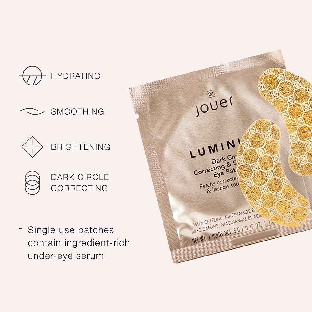 Jouer Luminize Dark Circle Correcting & Smoothing Eye Patches, Caffeine Eye Patch for Dark Circles and Puffiness, Under Eye Mask Patch for Wrinkles