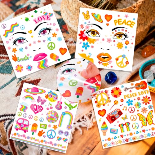 Hippie Face Tattoos - 4 Pack Temporary Tattoo Stickers