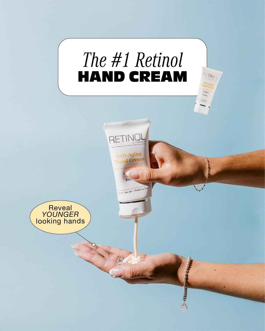Robanda Retinol Anti-Aging Hand Cream - Hydrating & Moisturizing Hand Lotion with Anti-Aging Formula to Help Prevent Wrinkles & Reduce Fine Lines, 3 oz, 2 pack