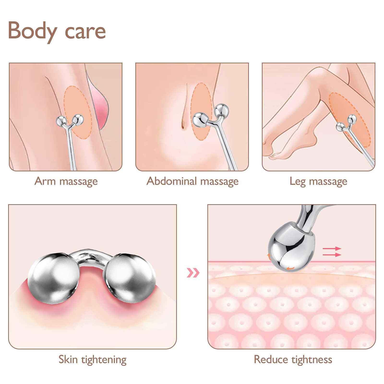 Tekson Faical Roller Massager and 3PCS Eye Roller Cream, 3D Metal Face Massage Tool for Reduce Puffines