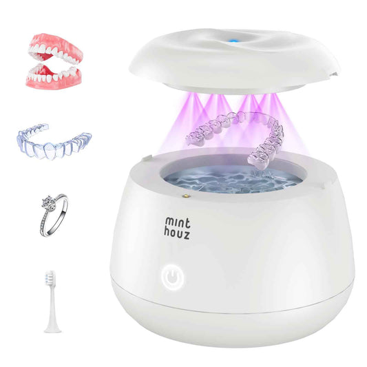 Minthouz Ultrasonic Retainer Cleaner Machine, Dental Pod for Denture, Mouth Guard, Aligner, Night Guard, Toothbrush Heads, Jewelry, 48kHz Retainer Cleaner with 200ML Capacity for All Dental Appliances