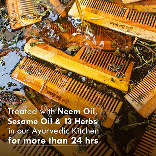 Nat Habit - Back To Natural Neem Comb, Wooden Comb, Hair Growth, For Men & Women, Treated With Neem Oil, Dual & Wide Teeth, 18-20Cm Length Brown