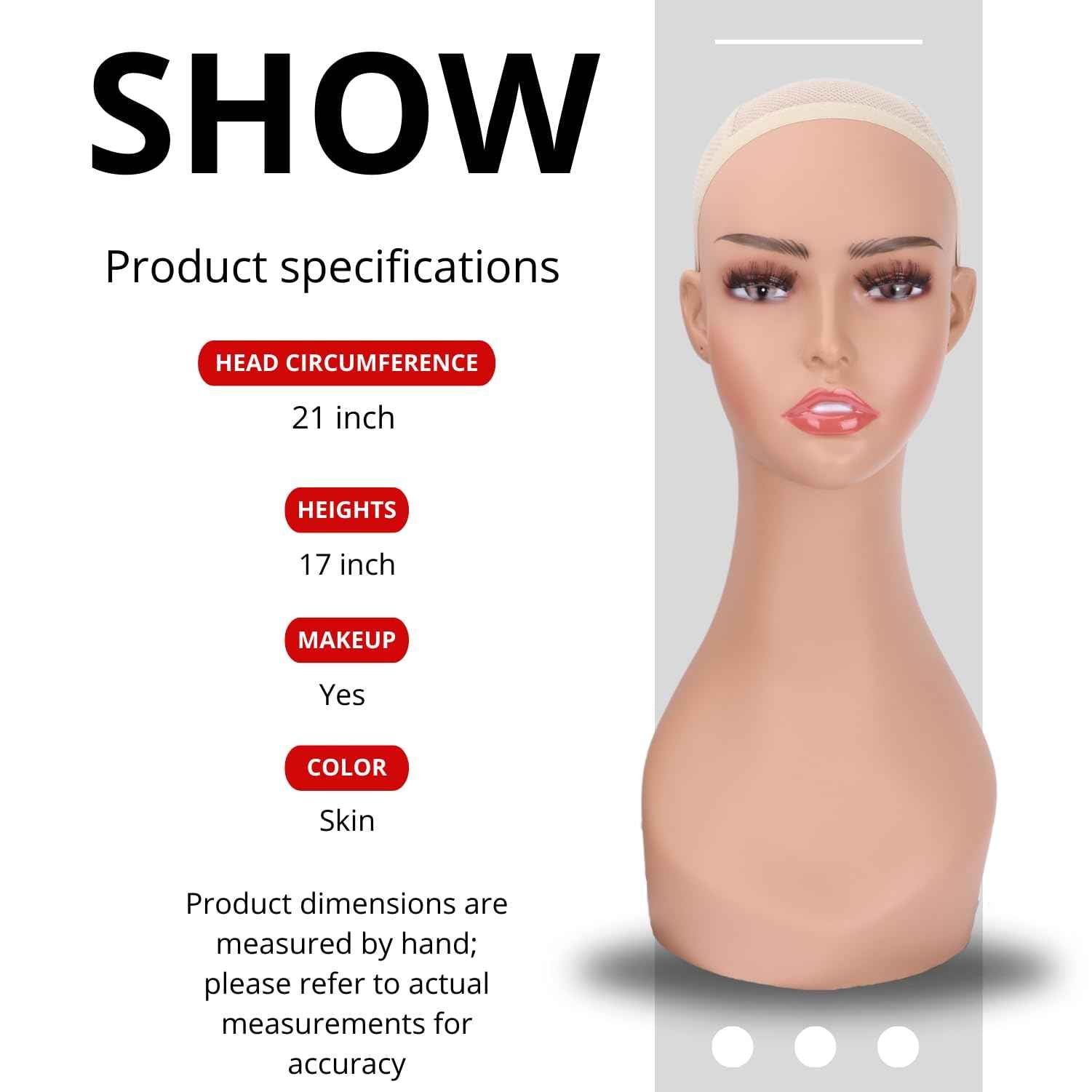 lightmay Female Life size Mannequin Wig Head with Shouolder for Wigs, Hats, Sunglasses Jewelry Display (color of skin, 17 inch)