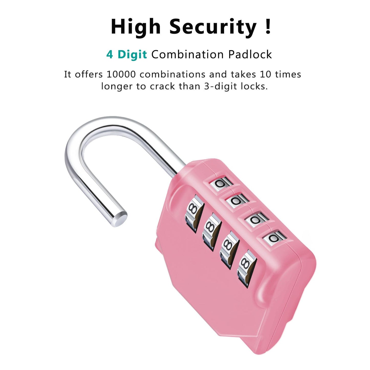 ZHEGE Combination Lock, 4 Digit Combination Padlock Outdoor, School Lock, Gym Lock (Pink)