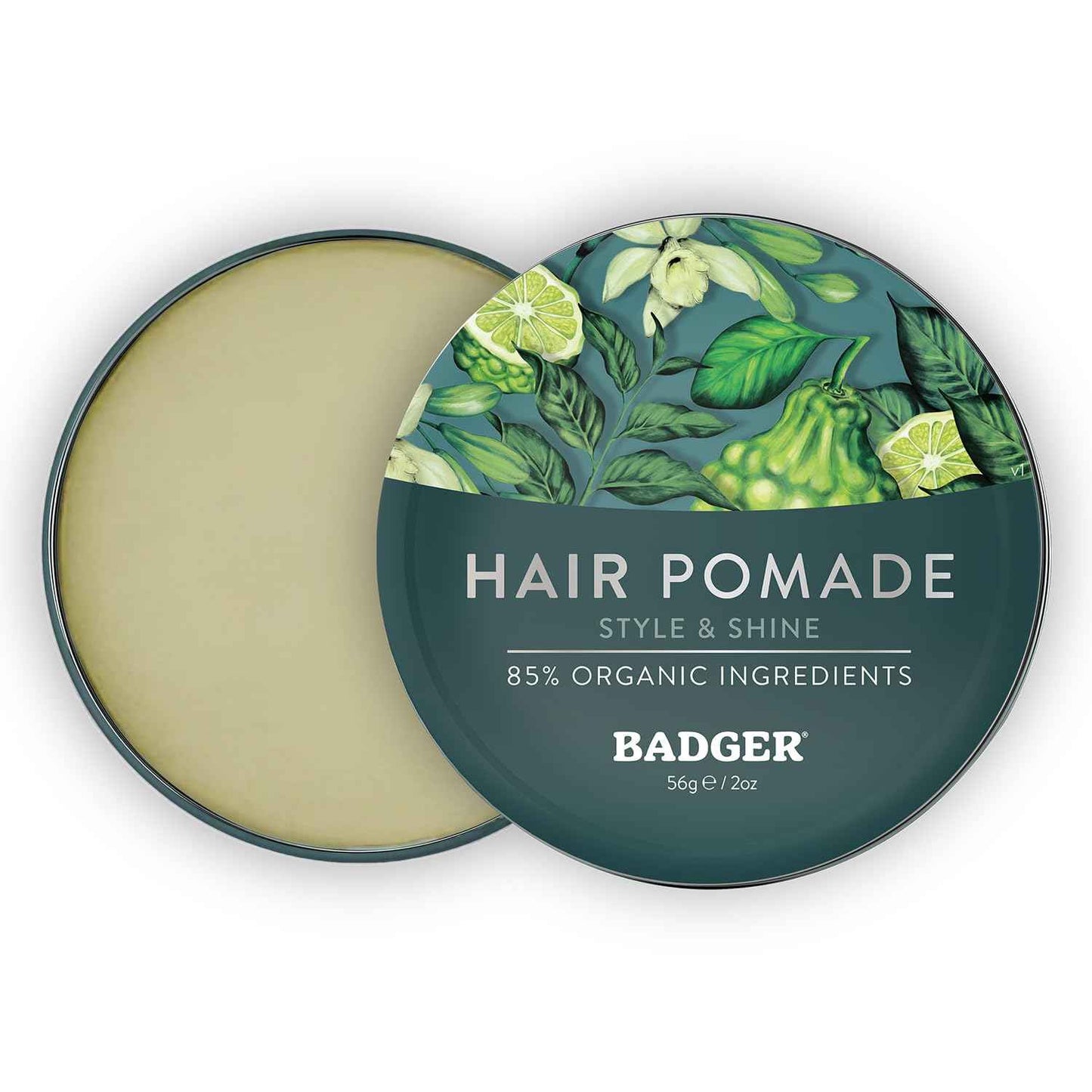 Badger Hair Pomade for Men, Organic, Easy to Use, Subtle Masculine Scent, Medium Hold Hair Pomade with Medium Shine Finish, Nourishes Hair & Scalp 2 oz Tin, 2-Pack
