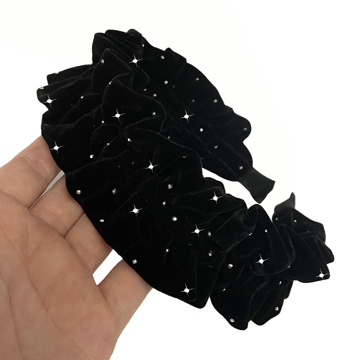 Yazon Velvet Folded Headbands for Women Girls Unique Glitter Fabric Hair Headband Solid Hairhoop Non Slip Hair Accesorries Set of 3